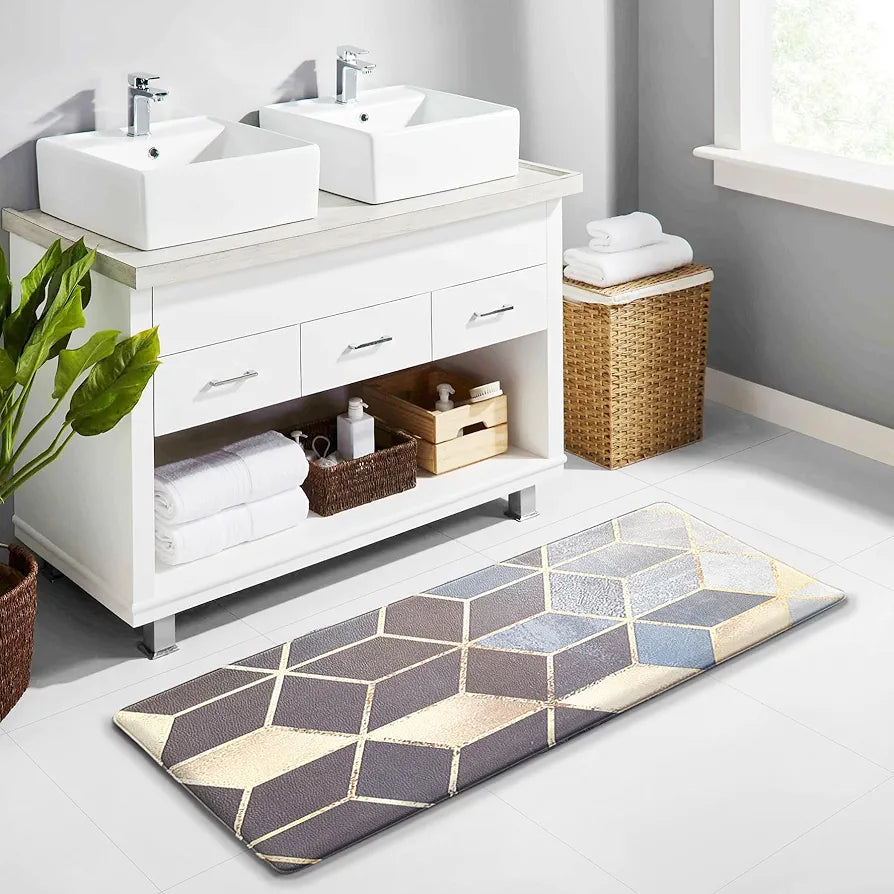 Luxe Home Columbo Anti-Fatigue Kitchen Mat - 51x99 cm Non-Slip Cushioned Comfort Mat - Geometric Hexagonal Pattern Standing Desk Mat - Waterproof and Easy to Clean for Home and Office